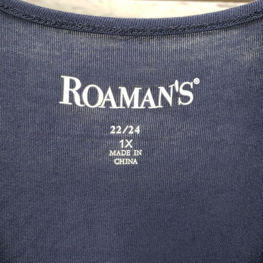 ROAMAN'S Women's Navy Blue Beaded Front Bell Sleeve Top Blouse Size 1X - Picture 7 of 12